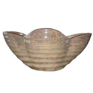 Vintage Pearl China Co. Hand-Decorated 22K Gold Iridescent Scalloped Bowl USA